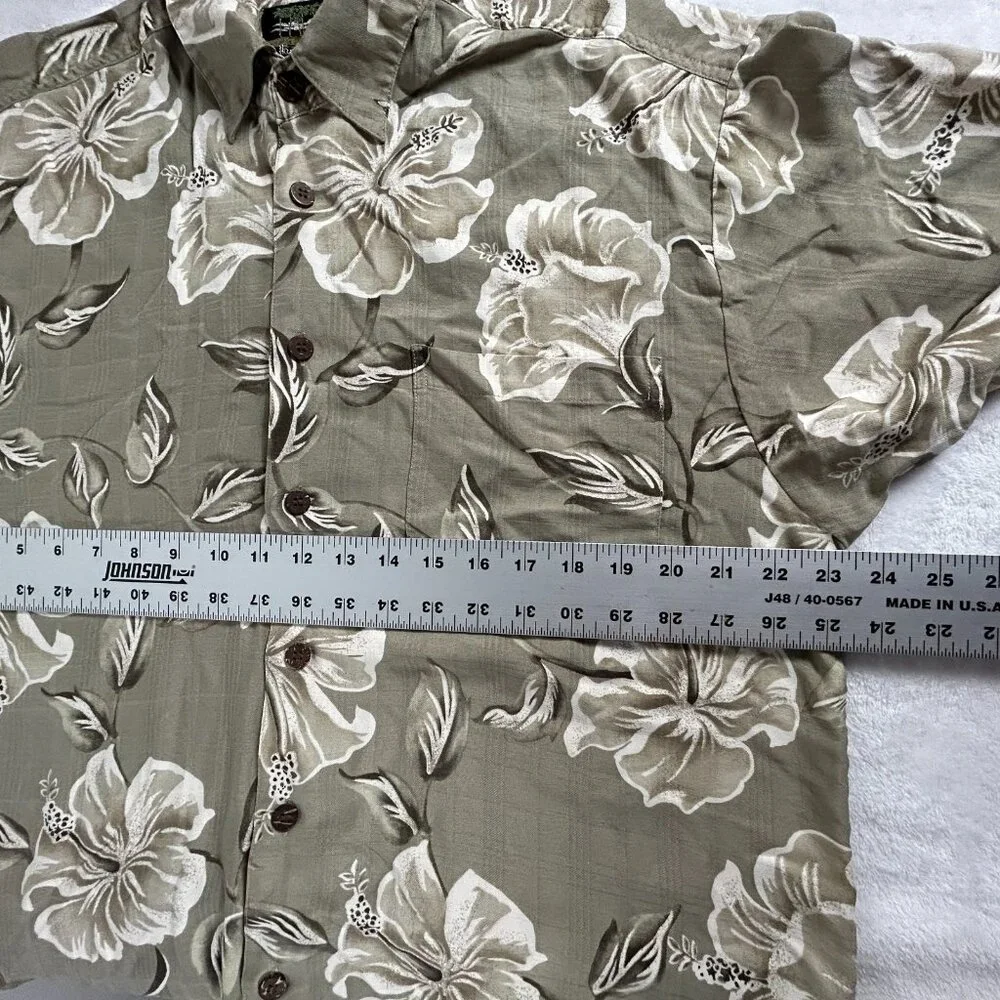 Hawaiian Reserve Collection Men's Hawaiian Shirt Silk Floral Green Size Medium
